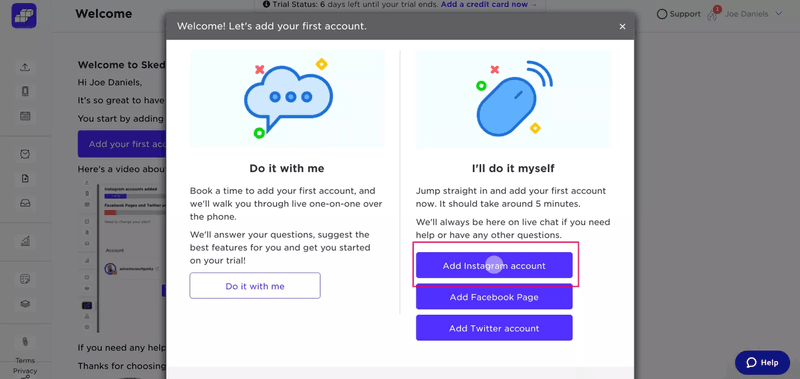 Sked Social’s onboarding modal.