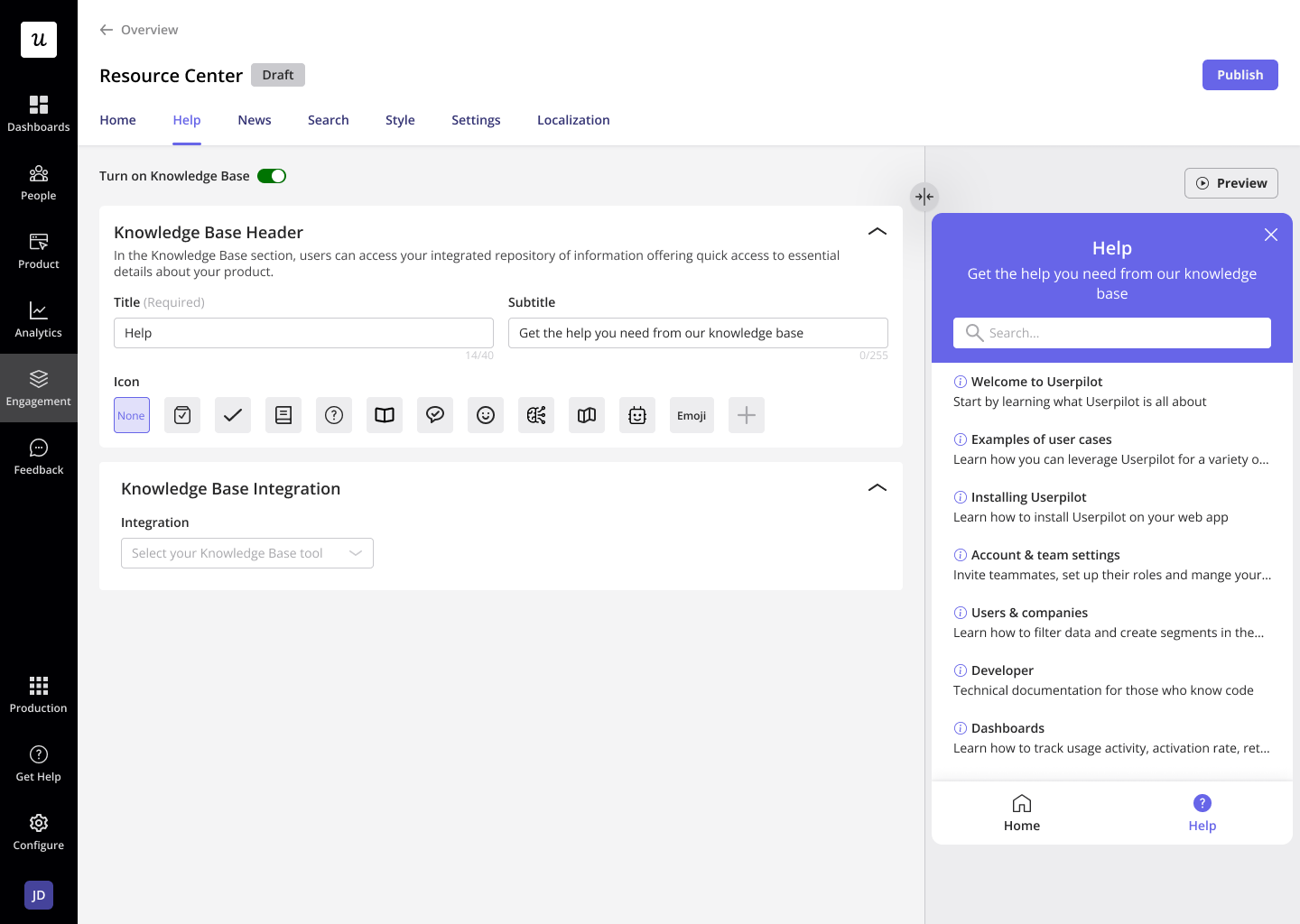 Offer in-app support with a resource center