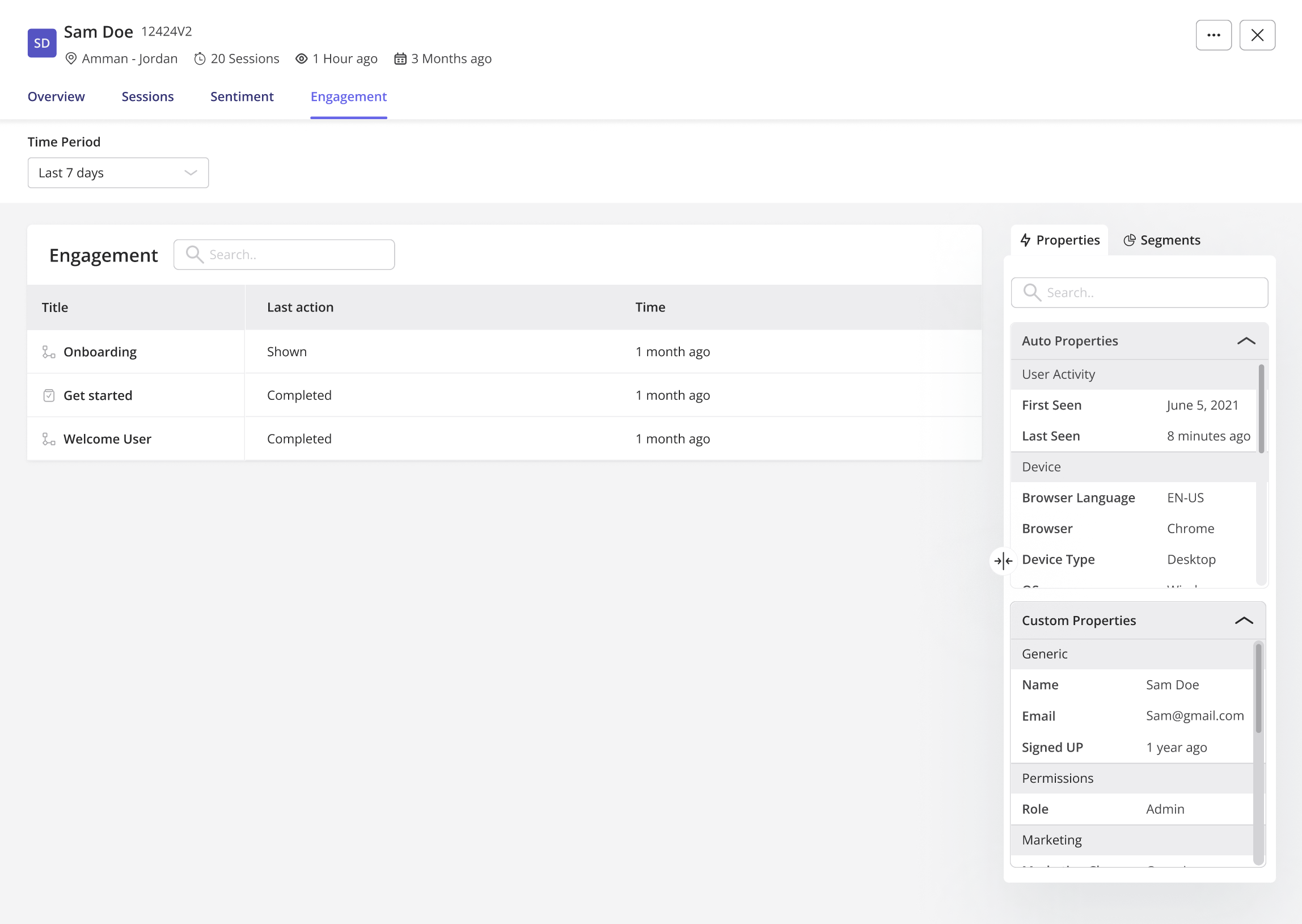 User engagement data in Userpilot