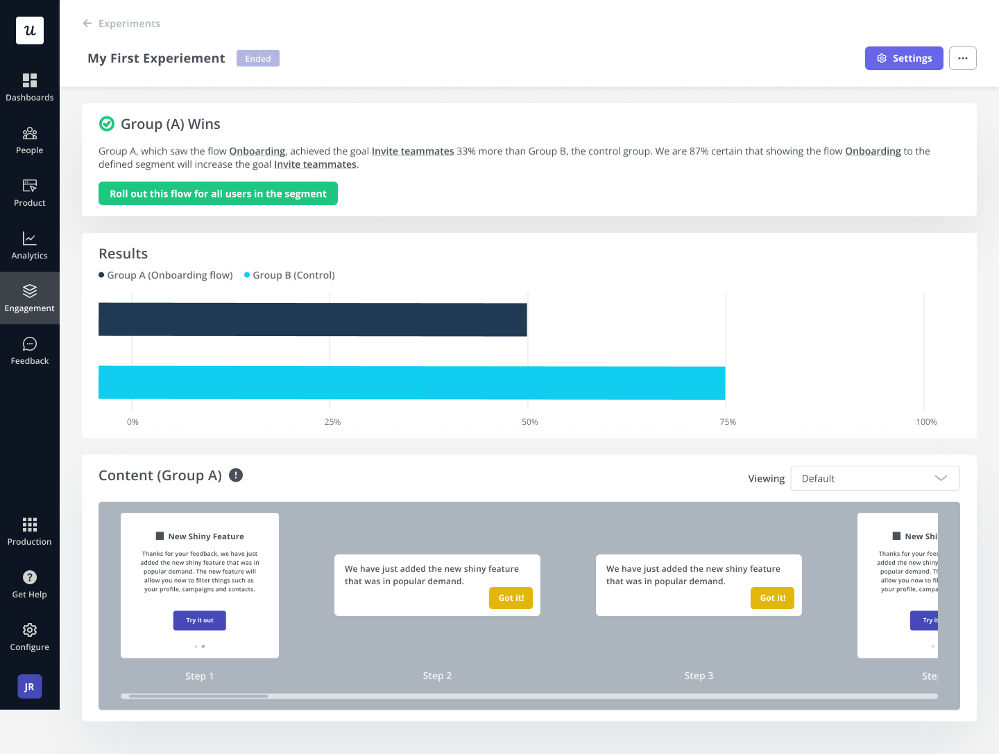 Test results visualization in Userpilot