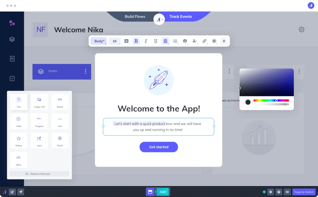 Image of a user onboarding modal being created within Appcues no-code builder