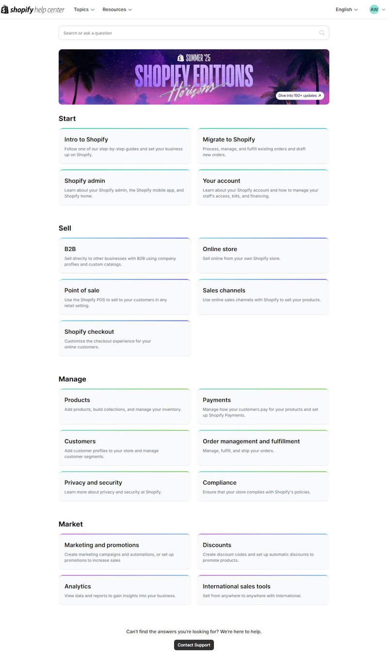 Shopify help center design