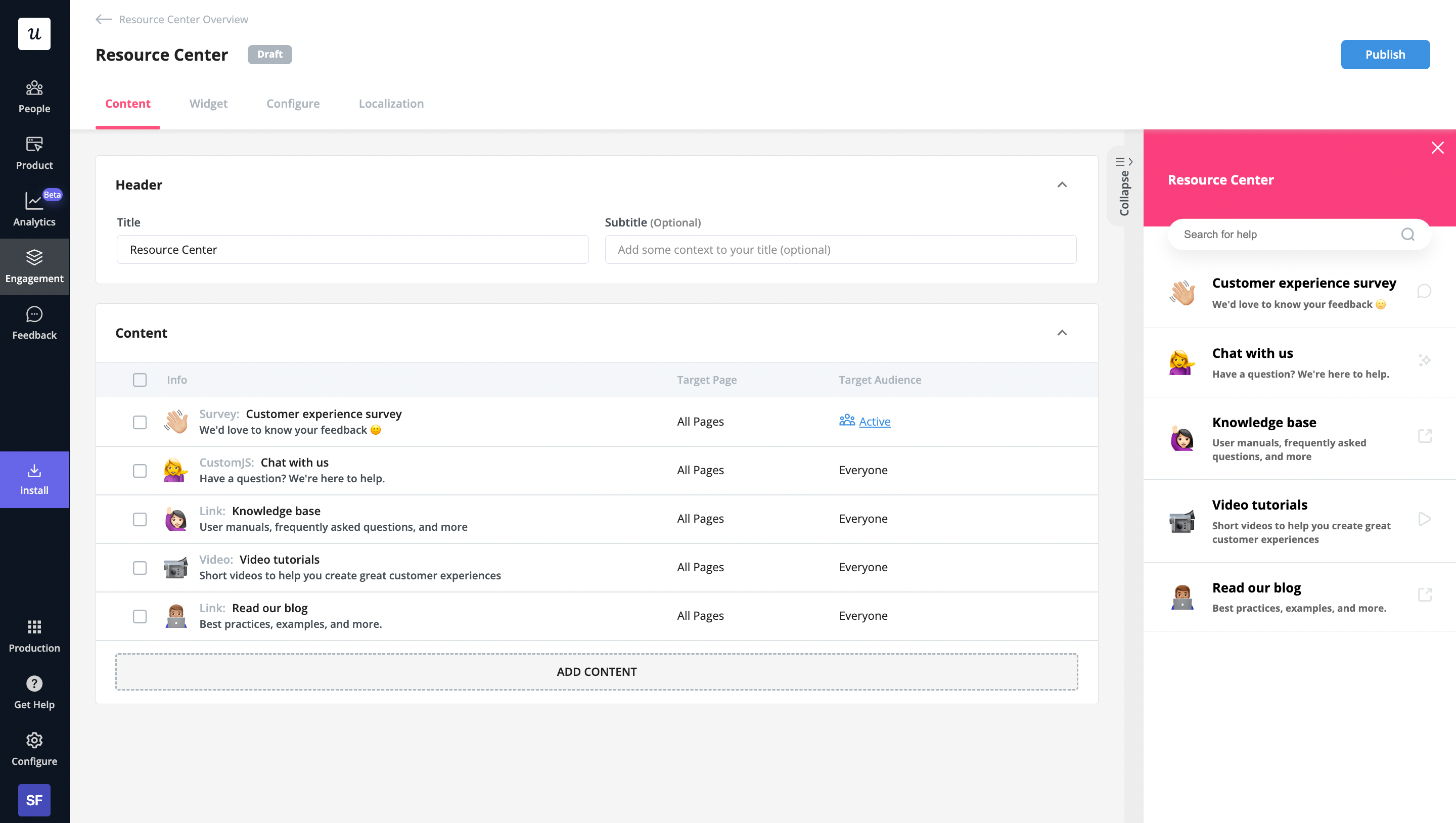 In-app resource center in Userpilot.