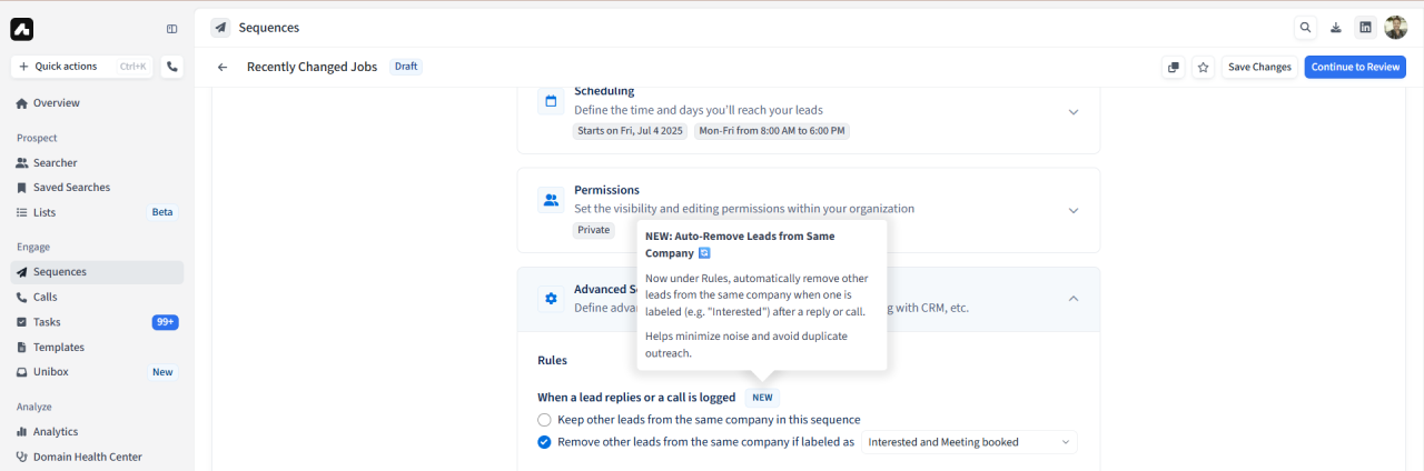 Amplemarket new feature announcement tooltip
