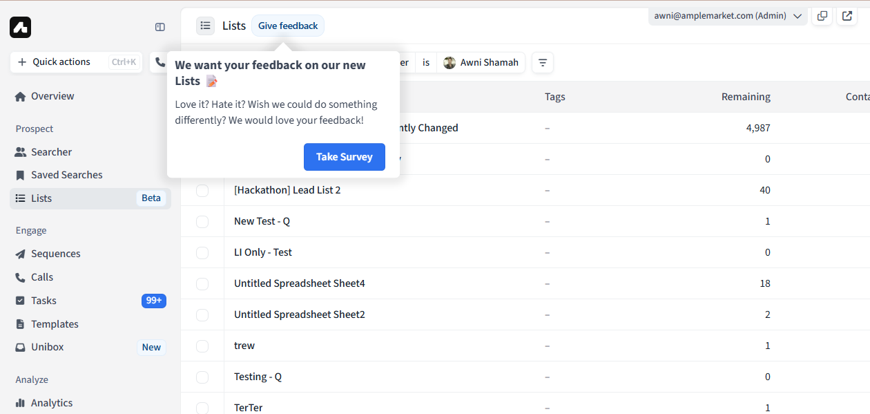 Tooltip new feature survey Userpilot