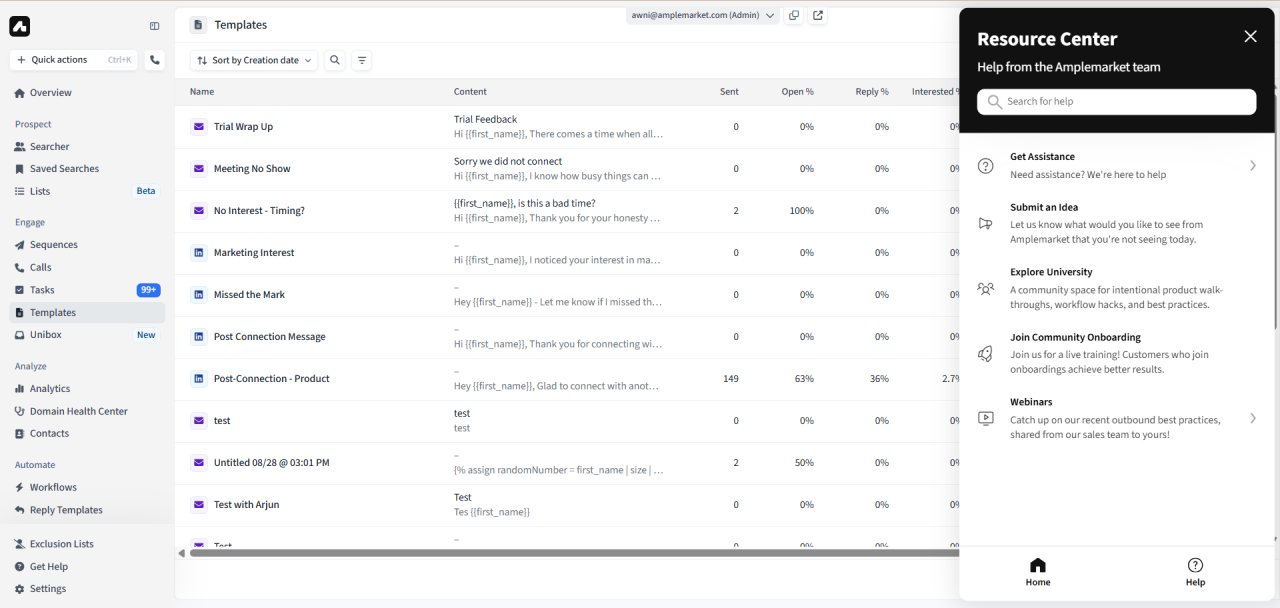 Resource center in Amplemarket