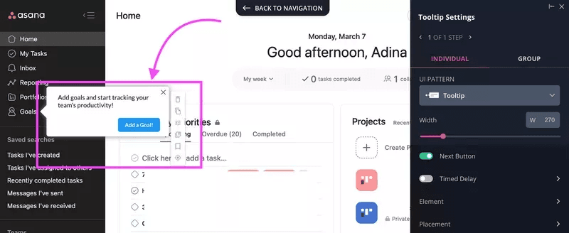 An example of a fake door test. An imaginary example in Asana.