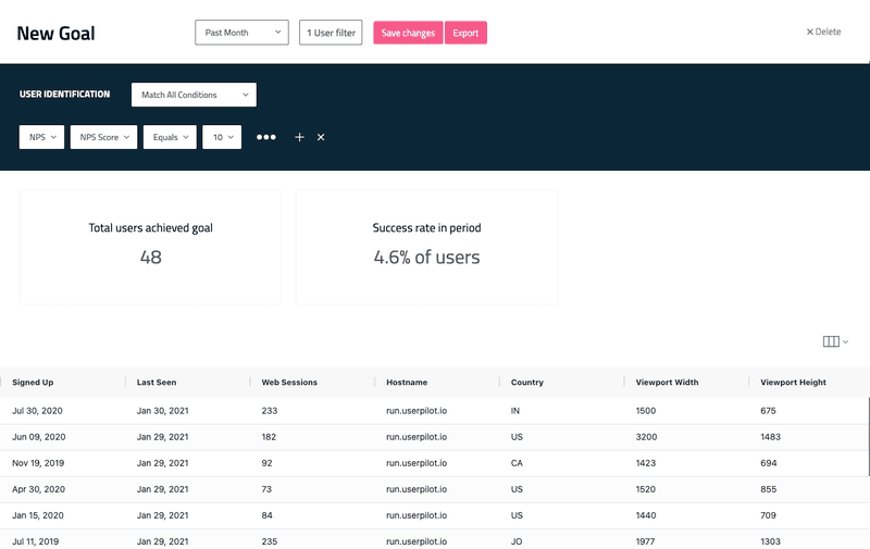 Userpilot goal tracking