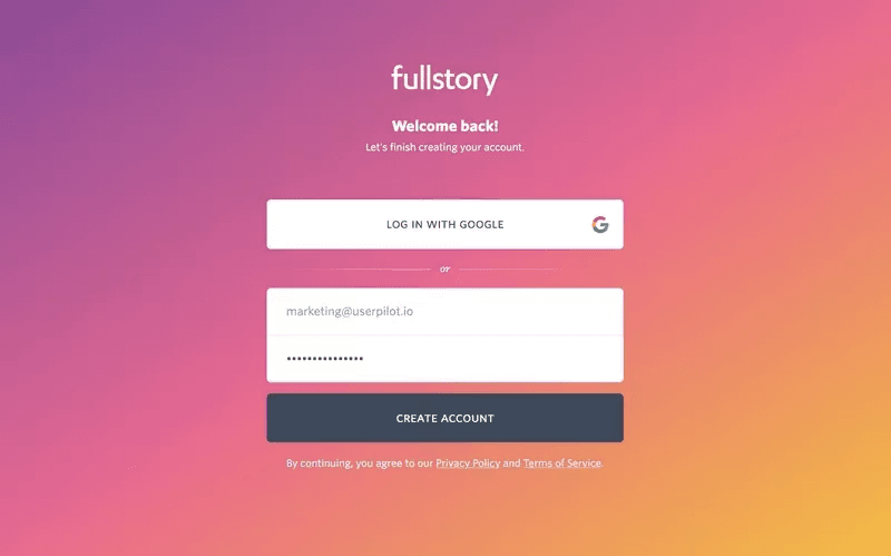 Fullstory signup microcopy