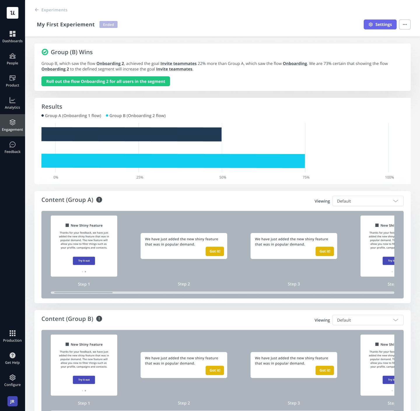 Run product experiments to optimize onboarding experiences.