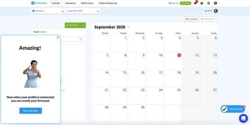 Kontentino celebratory message created with Userpilot