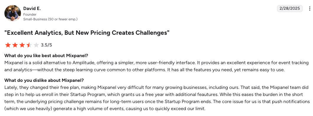 Mixpanel G2 review 2