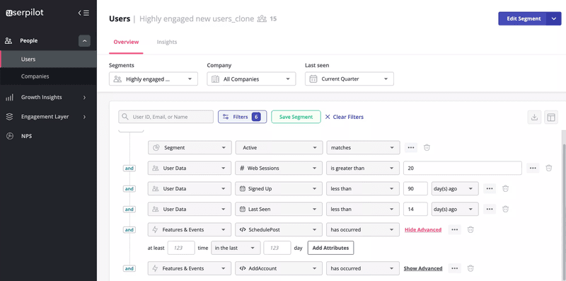 User segmentation in Userpilot