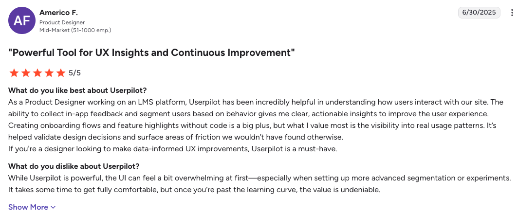 Userpilot G2 review 2
