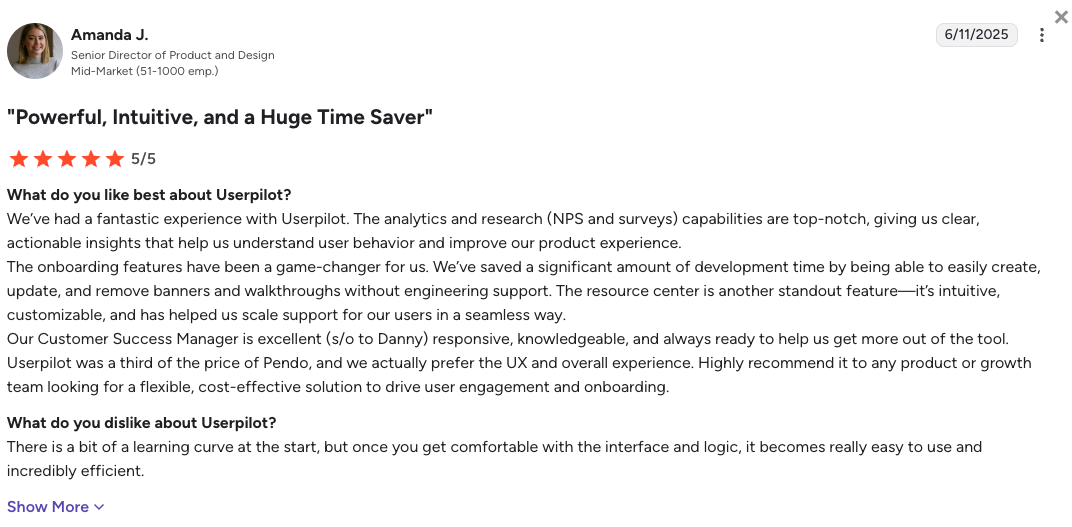 Userpilot G2 review 3