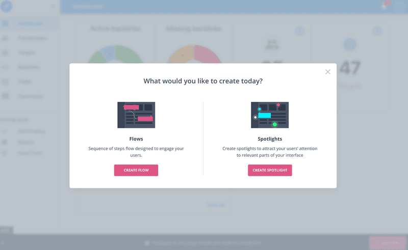 Userpilot interface is simple and intuitive. You can start creating in-app experiences with 3 clicks.