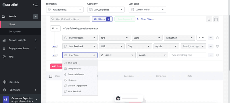 Userpilot user segmentation