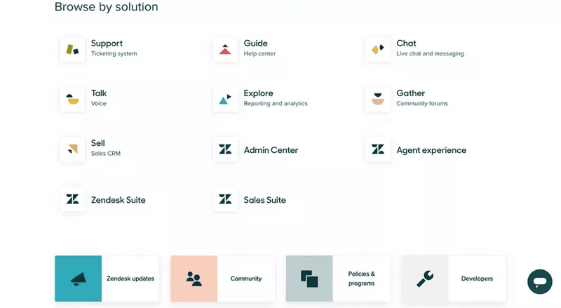 Zendesk solutions menu