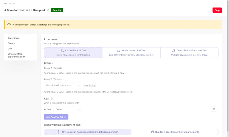 A/B testing in Userpilot for testing interactive user guides