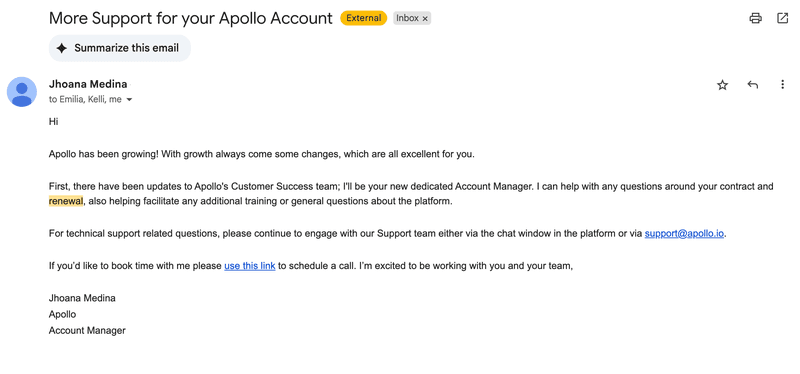 apollo customer success email