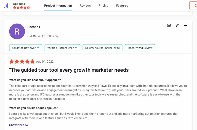Appcues review on G2