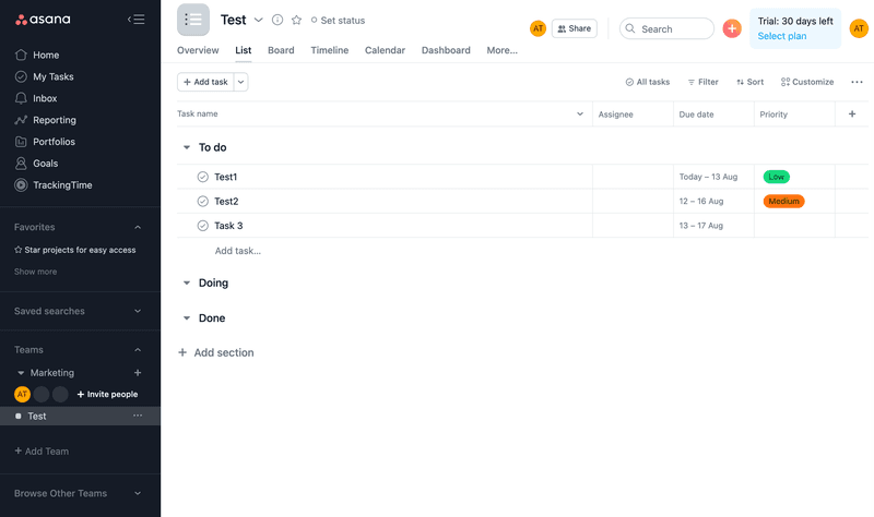 asana completed sign up flow
