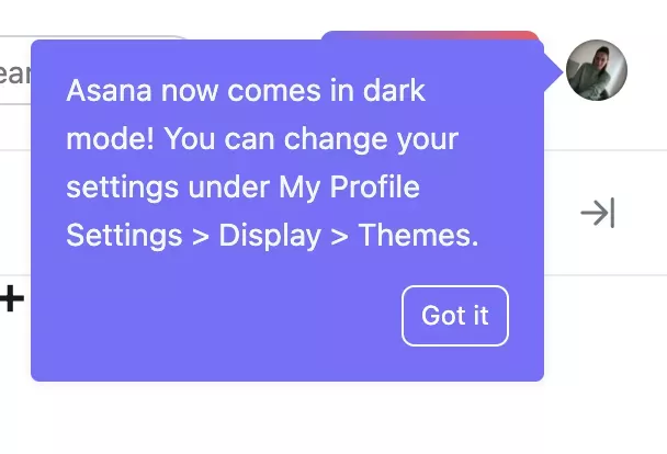 Tooltip examples: Asana