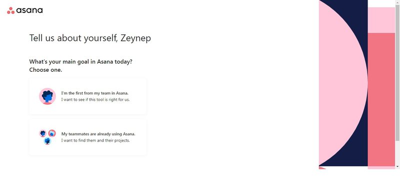 Asana's onboarding survey for new users