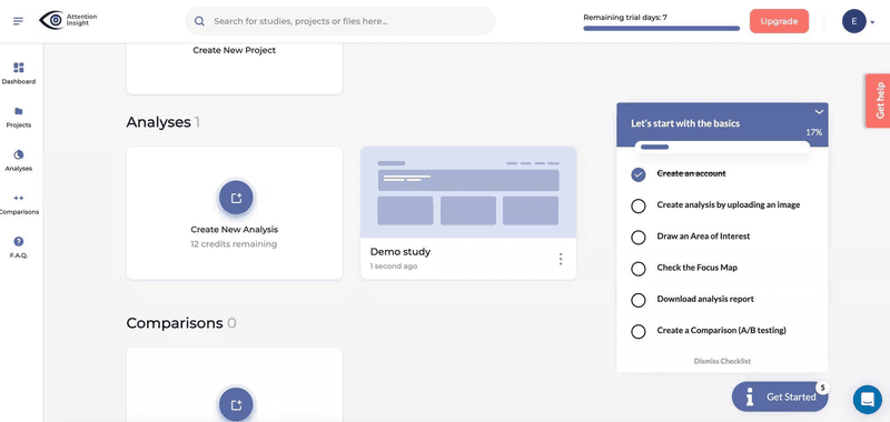 Attention Insight combines a linear checklist with step-by-step walkthroughs to drive users straight to their core use case: heatmap analysis.
