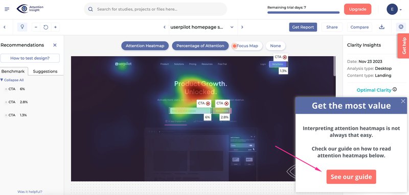 attention insights guides - userpilot case study