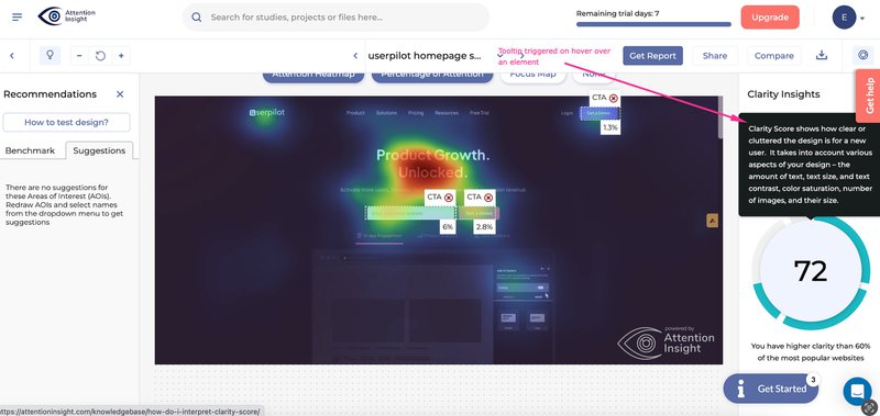 attention insights tooltips extra info - userpilot case study