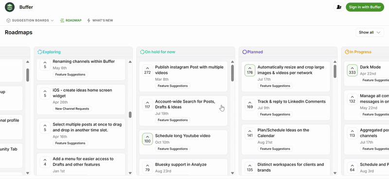 Buffer agile product roadmap