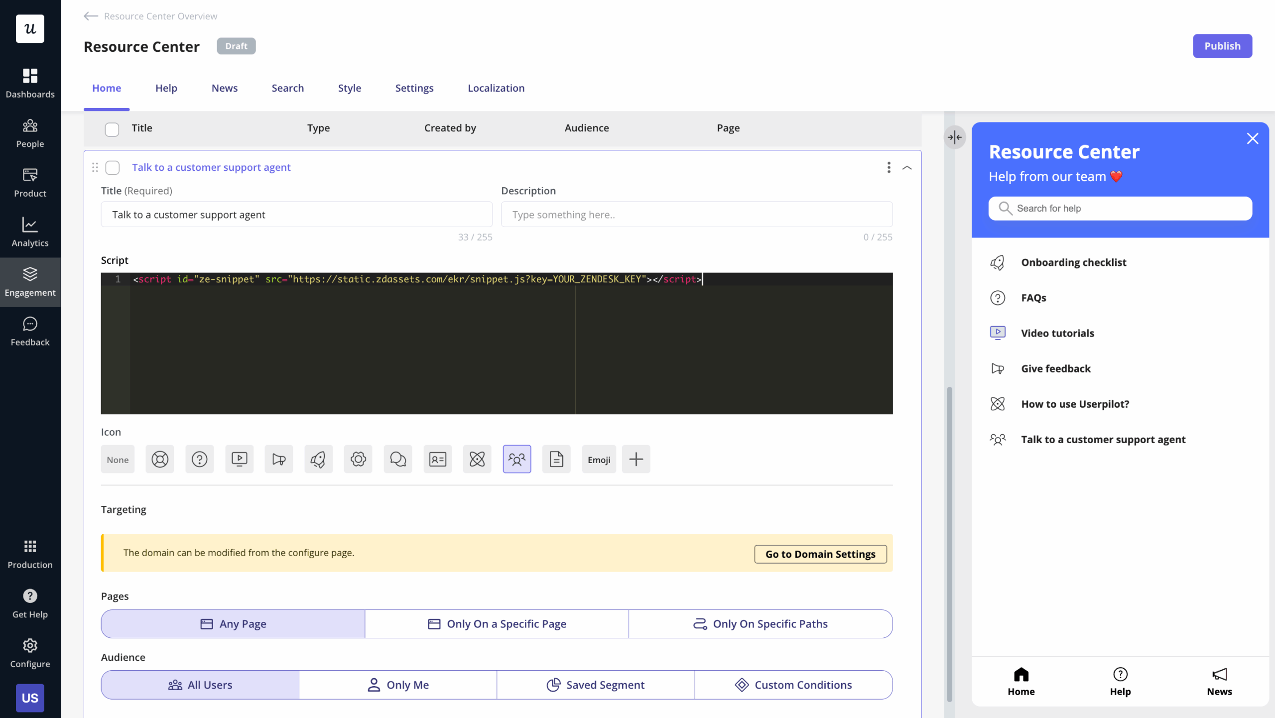 Resource center’s custom JS module