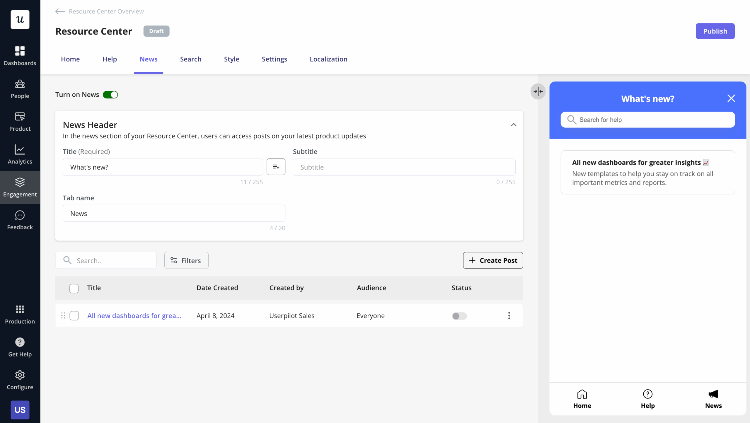 Adding a news section in the resource center 