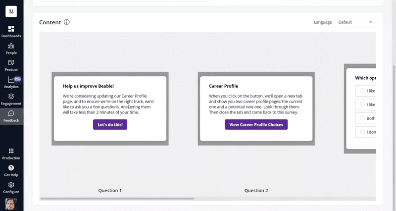 Beable’s survey built with Userpilot to get inspiration on how to improve the product.