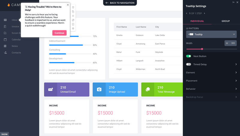 Example of a contextual tooltip powered by Userpilot