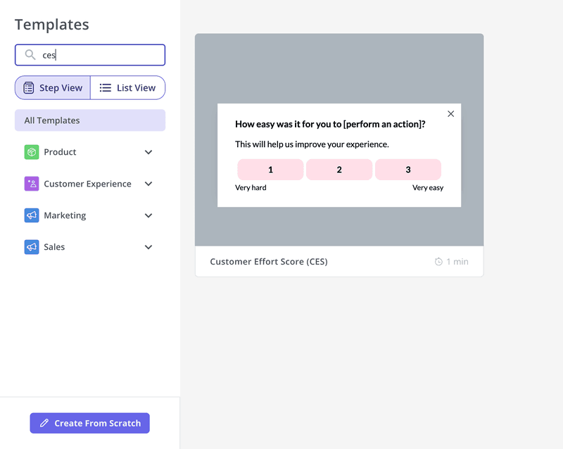 Customer satisfaction survey: CES survey template in Userpilot