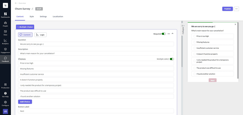 churn reasons survey