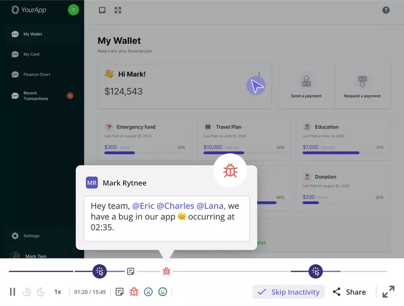 Collaboration features in Userpilot session recordings