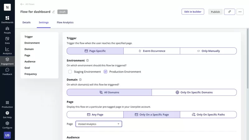 Flow-triggering settings in Userpilot