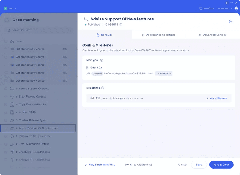 Example of creating a walkthrough in WalkMe.
