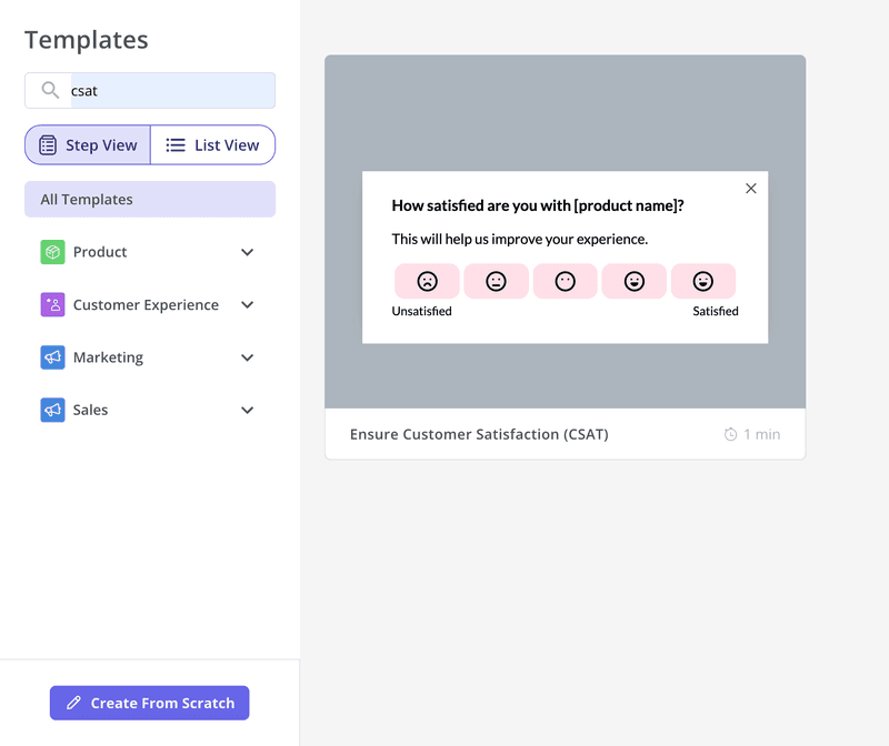 Customer satisfaction survey template (CSAT) in Userpilot 