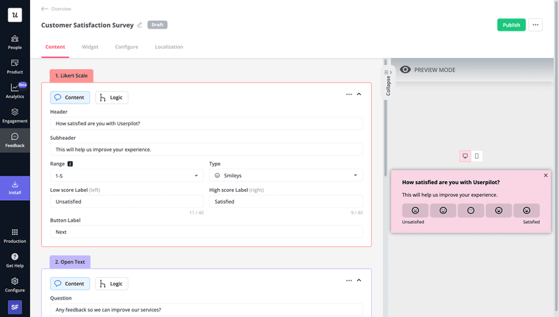 Build CSAT surveys in Userpilot.