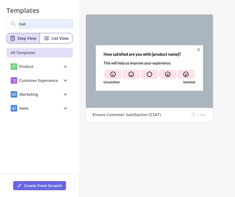 CSAT survey template in Userpilot