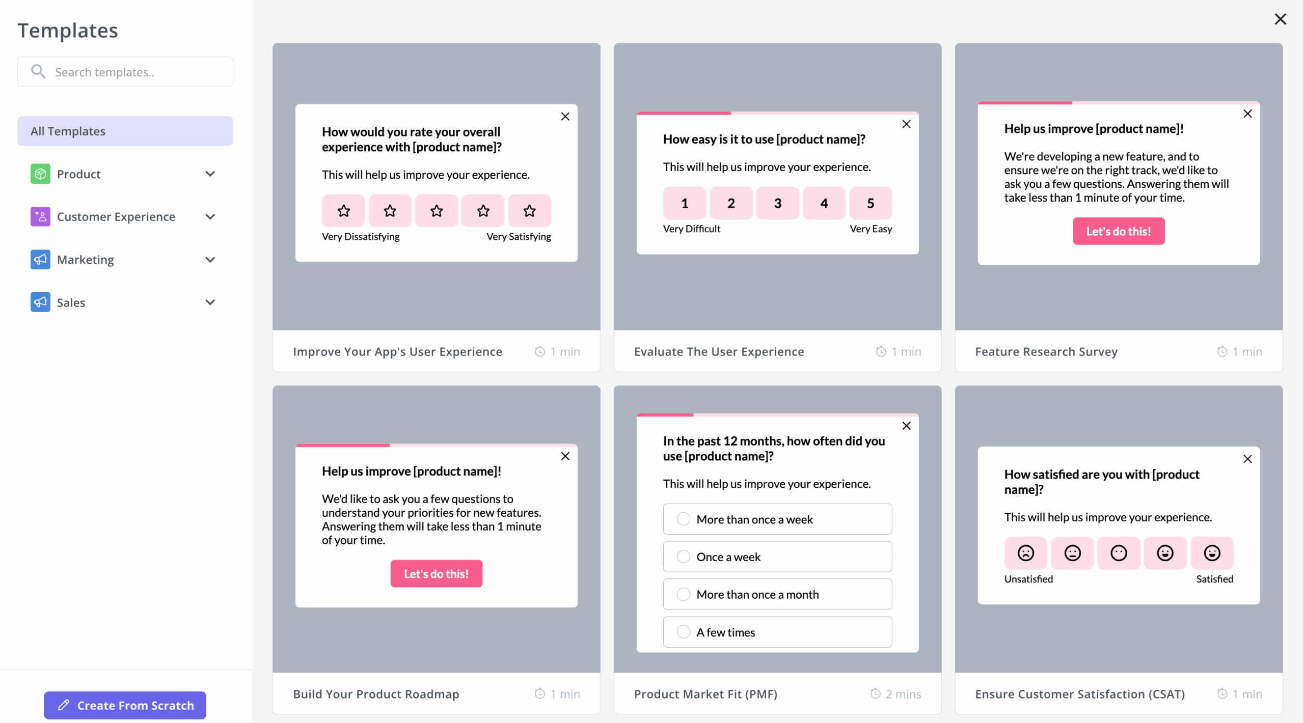 Userpilot survey templates
