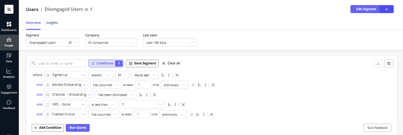 User segmentation example in Userpilot: disengaged users.