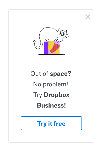 Upsell modal example from Dropbox.