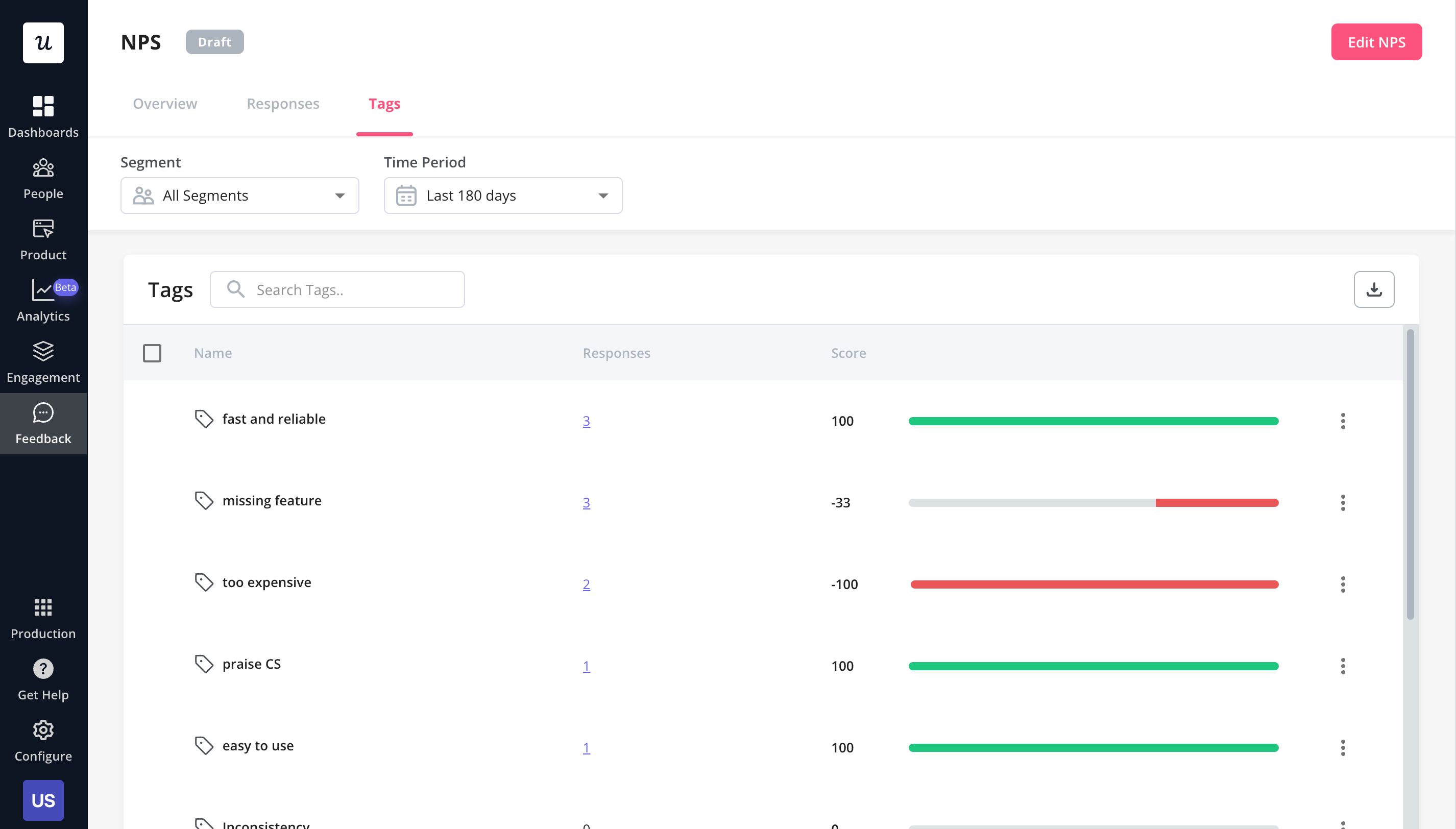NPS response tagging in Userpilot