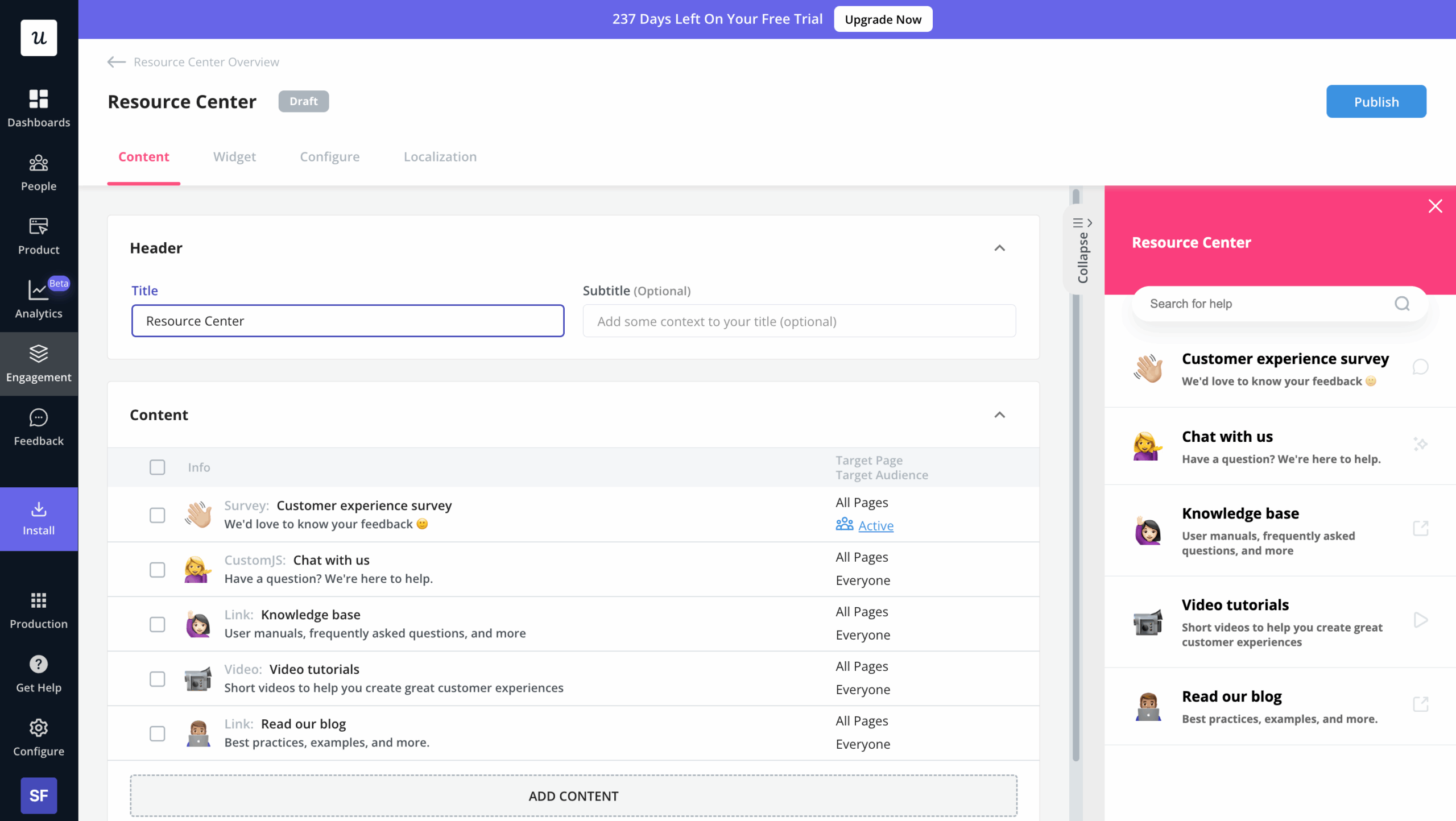 Userpilot resource center editor 