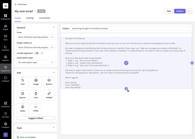 userpilot features email